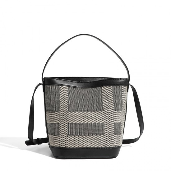 2023 new style women's bag fashionable high-end style patchwork bucket bag simple handbag versatile grid crossbody bag