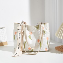 2023 new style women's bag fresh and sweet tulip flower tote bag scarf underarm bag canvas versatile single shoulder bag