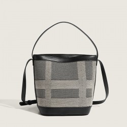 2023 new style women's bag fashionable high-end style patchwork bucket bag simple handbag versatile grid crossbody bag
