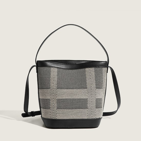2023 new style women's bag fashionable high-end style patchwork bucket bag simple handbag versatile grid crossbody bag