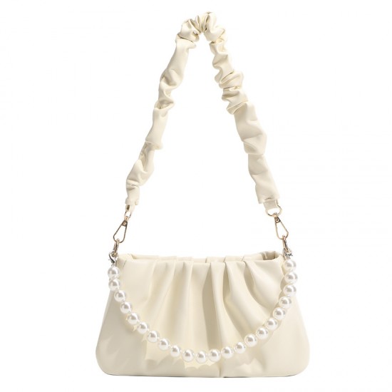 Small and exclusive design new style women's bag high-end pearl solid color underarm bag cloud pleated bag trendy single shoulder crossbody bag Small and exclusive design new style women's bag high-end pearl solid color underarm bag cloud pleated bag trendy single shoulder crossbody bag