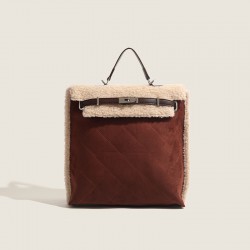 Spring and Summer Retro Large Capacity Dual Shoulder Bag 2024 New Style Stylish and Versatile Backpack Simple and Luxurious Fur Patterned Women's Bag