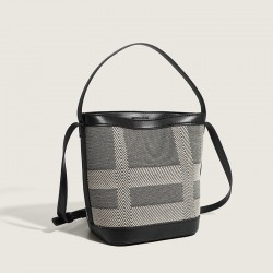 2023 new style women's bag fashionable high-end style patchwork bucket bag simple handbag versatile grid crossbody bag
