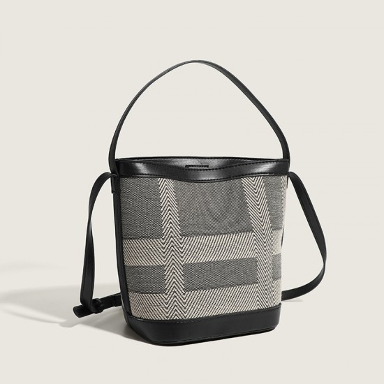 2023 new style women's bag fashionable high-end style patchwork bucket bag simple handbag versatile grid crossbody bag