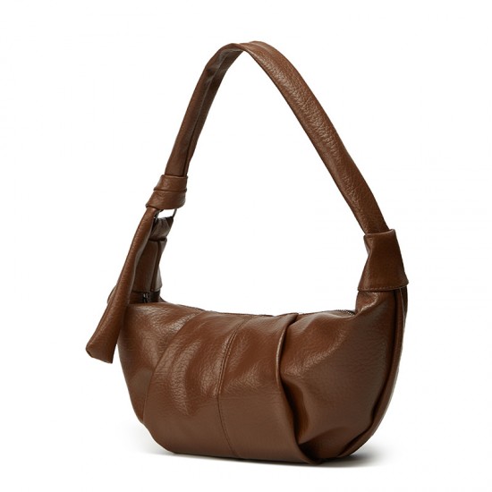 European and American fashion large-capacity retro soft leather dumpling bag, with pleated and laid-back style, for casual and versatile use, with a single shoulder strap and hanging strap for easy carrying. European and American fashion large-capacity retro soft leather dumpling bag, with pleated and laid-back style, for casual and versatile use, with a single shoulder strap and hanging strap for easy carrying.