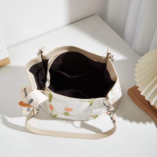 2023 new style women's bag fresh and sweet tulip flower tote bag scarf underarm bag canvas versatile single shoulder bag