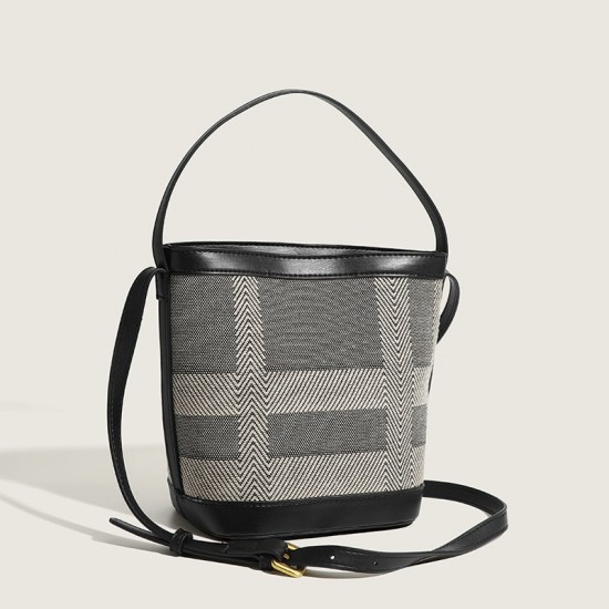 2023 new style women's bag fashionable high-end style patchwork bucket bag simple handbag versatile grid crossbody bag