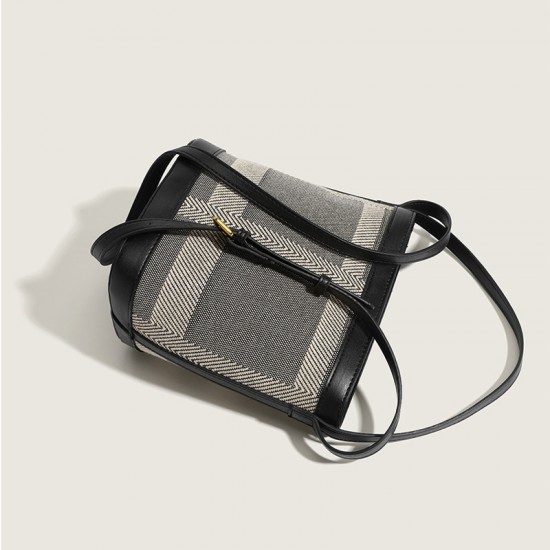 2023 new style women's bag fashionable high-end style patchwork bucket bag simple handbag versatile grid crossbody bag